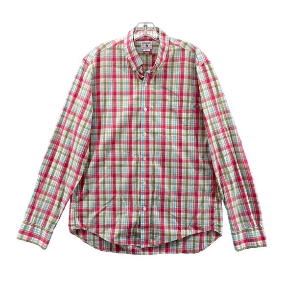 Bonobos Shirt Men's Large Red Green Plaid Preppy Slim Fit Seersucker Button Up - Picture 2 of 9
